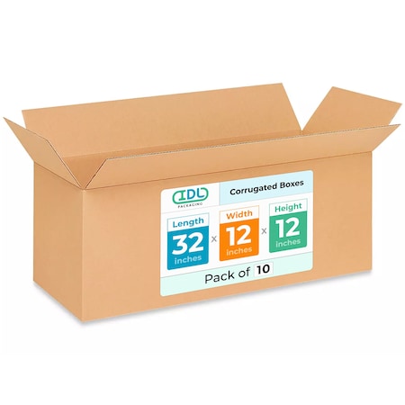 Idl Packaging 32 in x 12 in x 12 in Shipping Box, Kraft, Corrugate, Single Wall, 200#, 10 PK B-321212-10